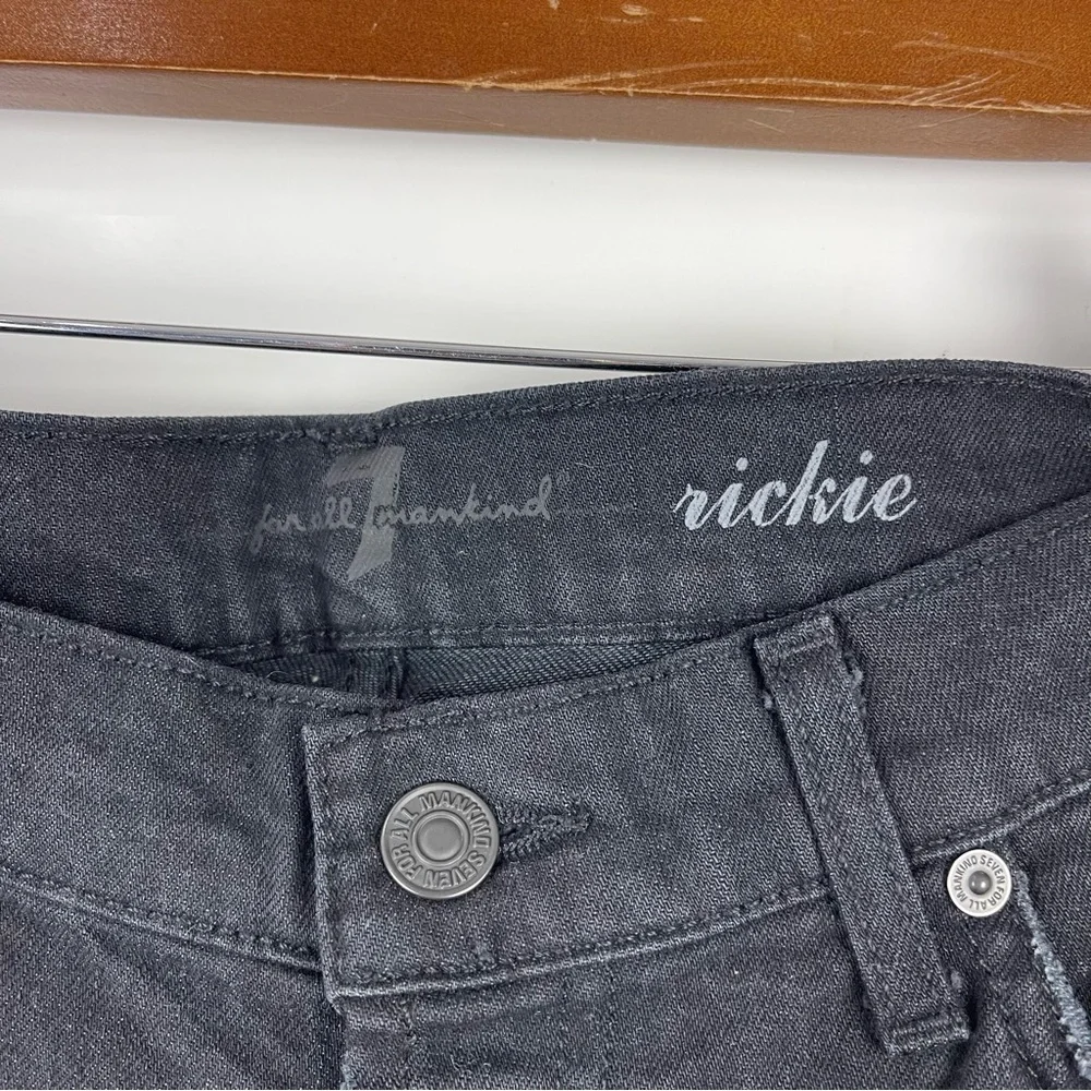 7 For All Mankind Rickie Distressed Cuffed Boyfriend Jeans Black Women's Size 28